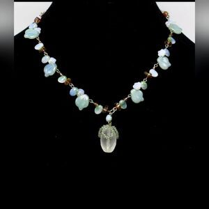 Vintage Bohemian Czech Glass Beaded Necklace on Silver Chain 16" NWOT